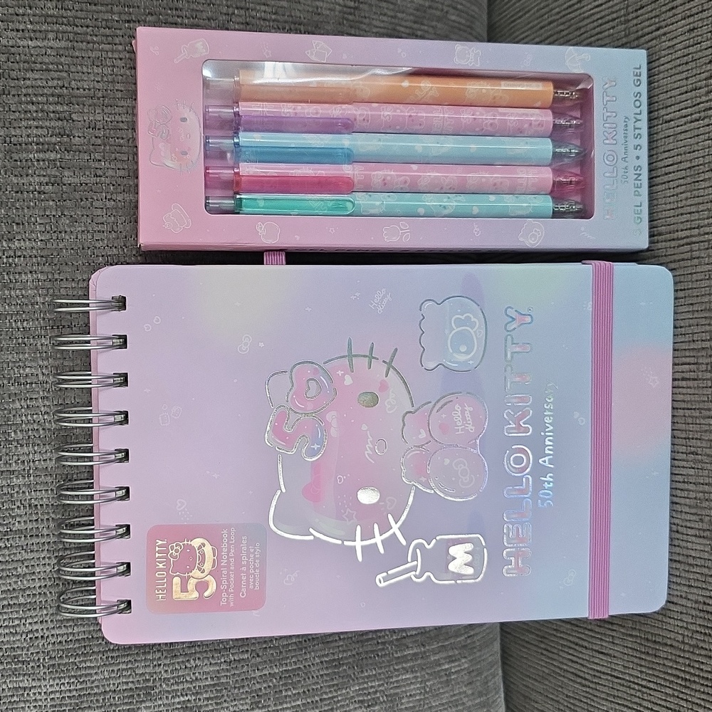 Hello Kitty Pastel Spiral Notebook and Gel Pen Set, New